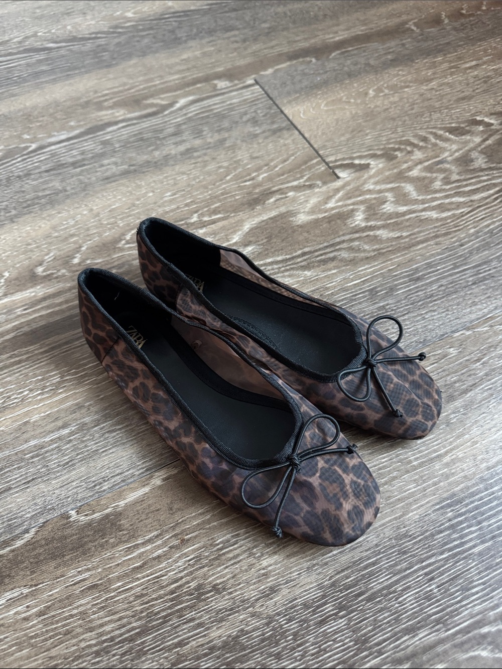 Zara Leopard Animal Print Mesh Ballet Flats